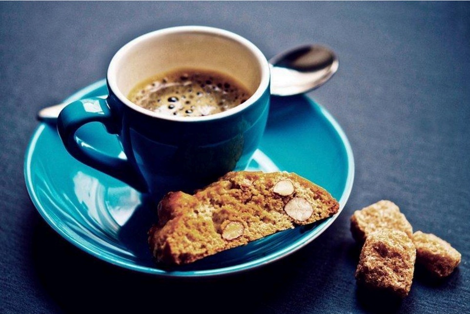 Coffee cup and bread